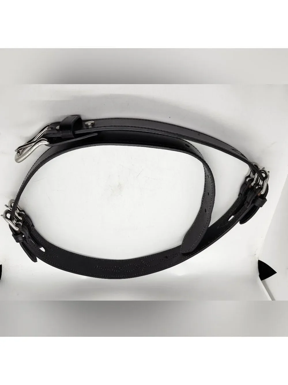 Noble Outfitters Double Belt Black Leather Belt Silver Buckels NWOT Sz XL